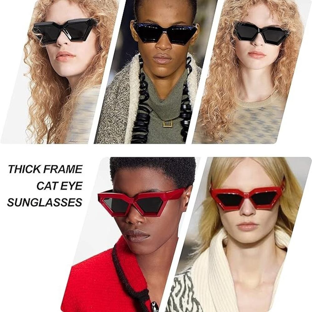 Luxury Thick Frame Cat Eye Sunglasses for Women Vintage Trendy 2 pair - Picture 4 of 9